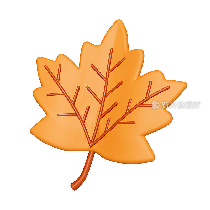 3d Autumn maple leaf. Golden fall. Season decoration. icon isolated on gray background. 3d rendering illustration. Clipping path.